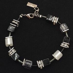 Coeur de Lion GeoCUBE Bracelet 7" Crystal & Black Bead Geometric German Designer
